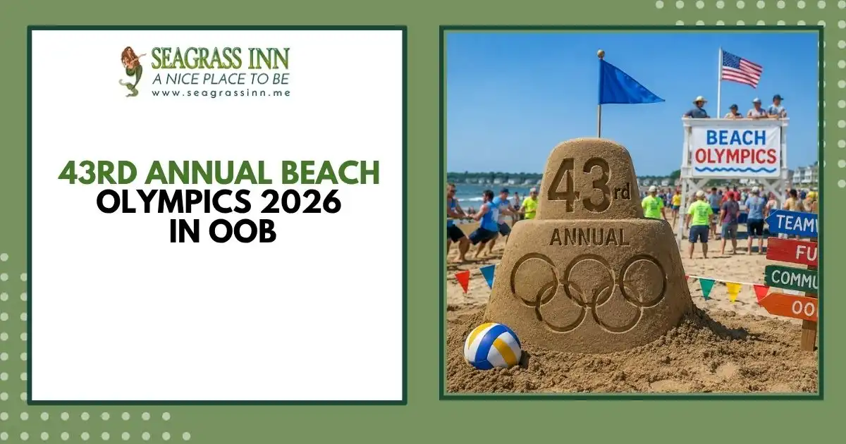 43rd Annual Beach Olympics 2026 in Old Orchard Beach with sand sculpture.
